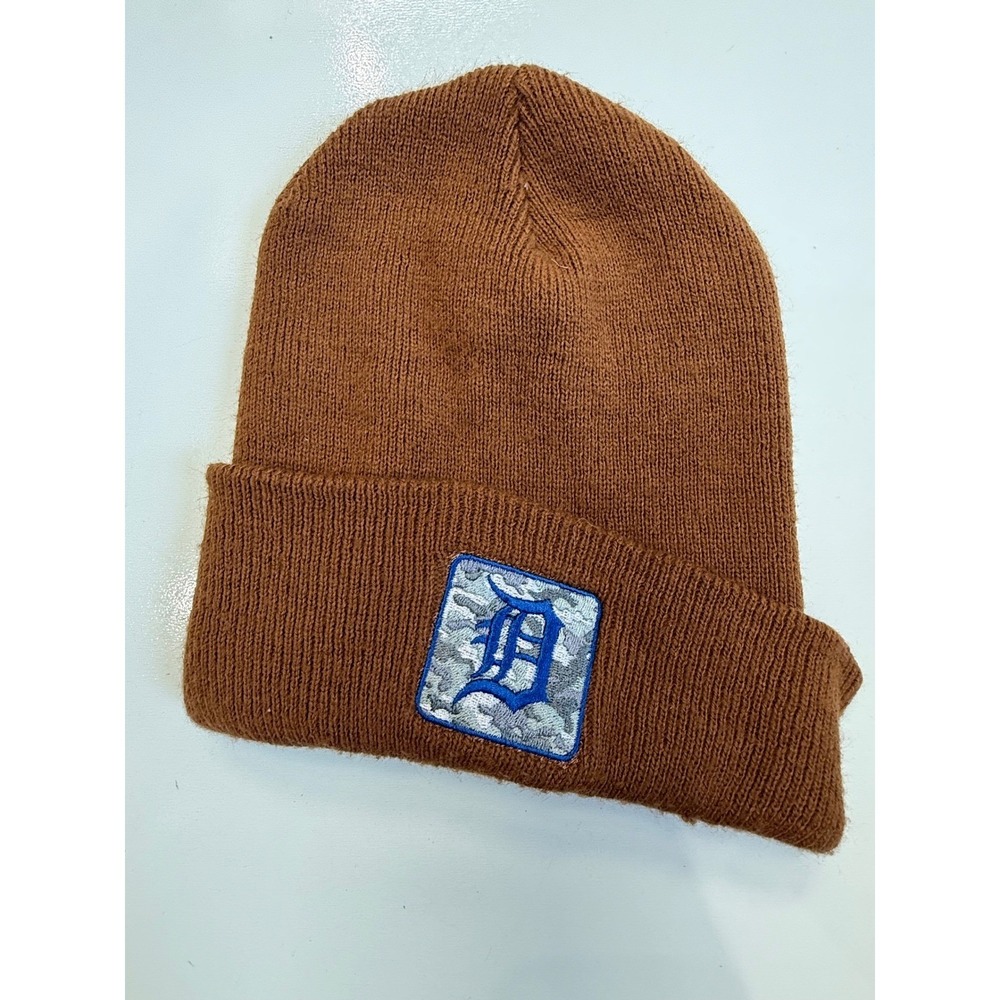 Carhartt Detroit Tigers Beanie Brown Knit Cuffed Hat Camo D Logo Patch Mens